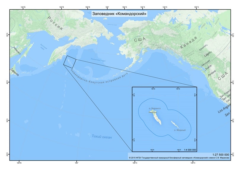 Командорский заповедник на карте